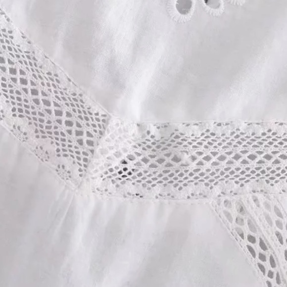 Boho Embroidered Ruffle White Blouse/Top - Picture 5 of 8